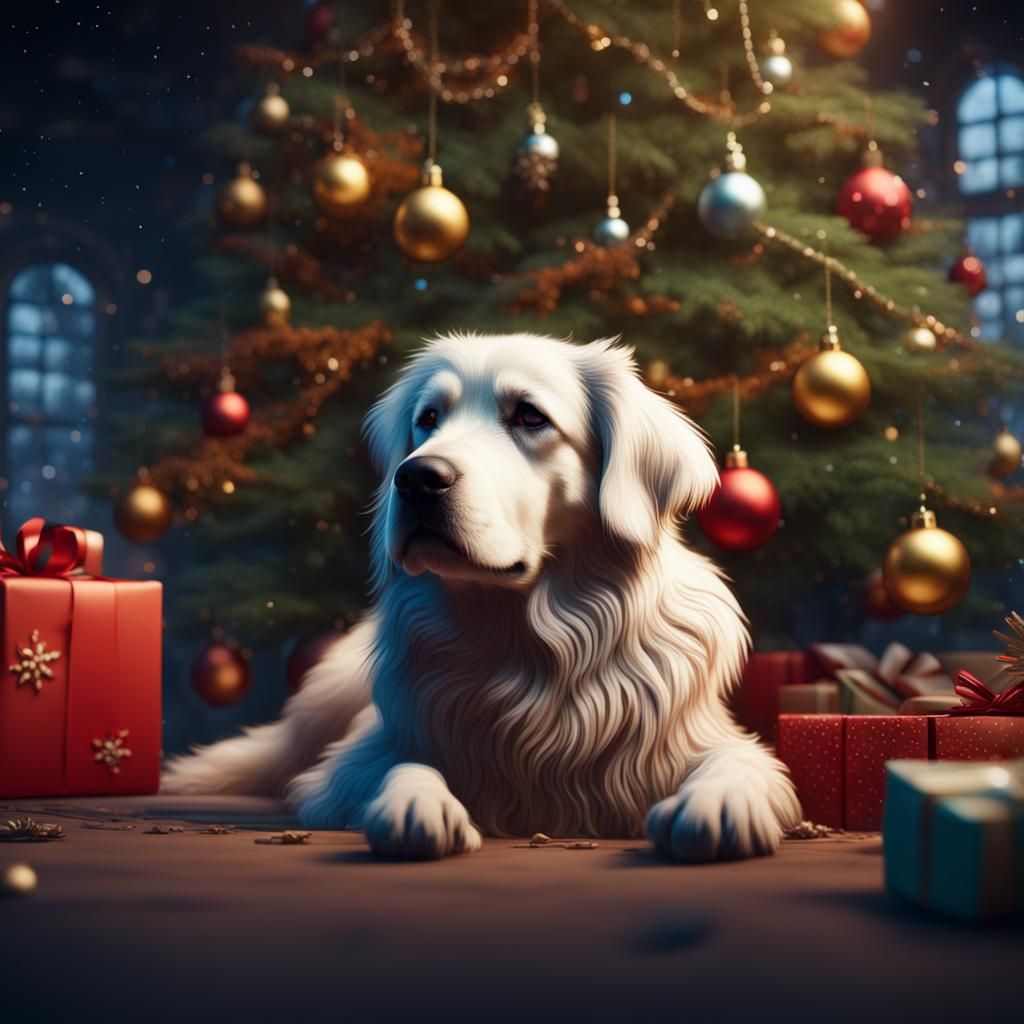 Dog Sleeping Under Christmas Tree: Fantasy Concept Art