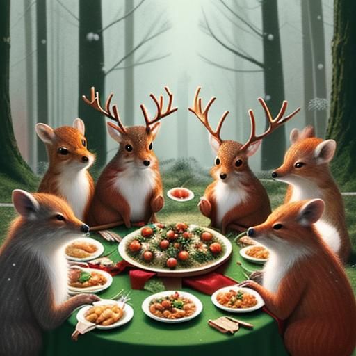 Forest Animals Celebrate Christmas Together