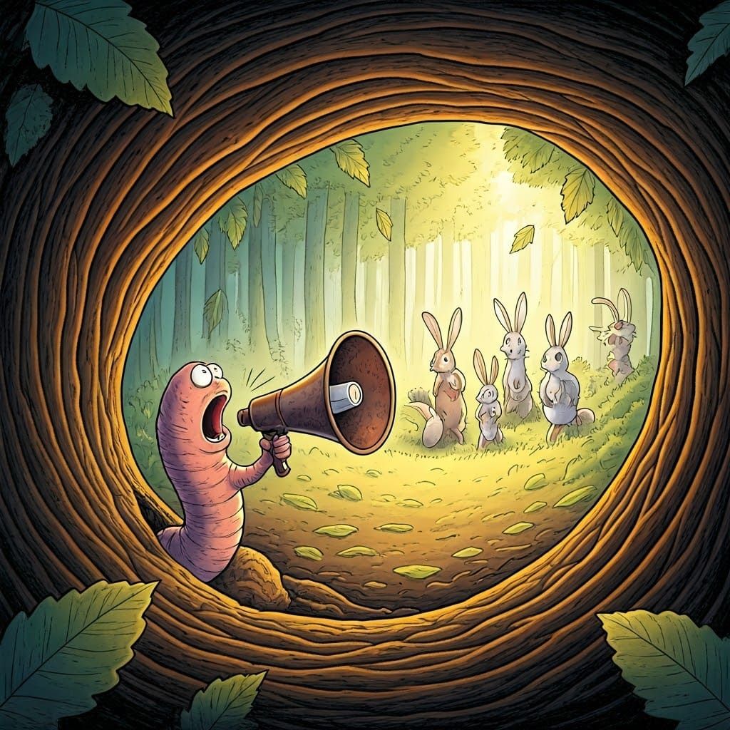 Worm's Bold Claim: Animals Alarmed in Forest Clearing