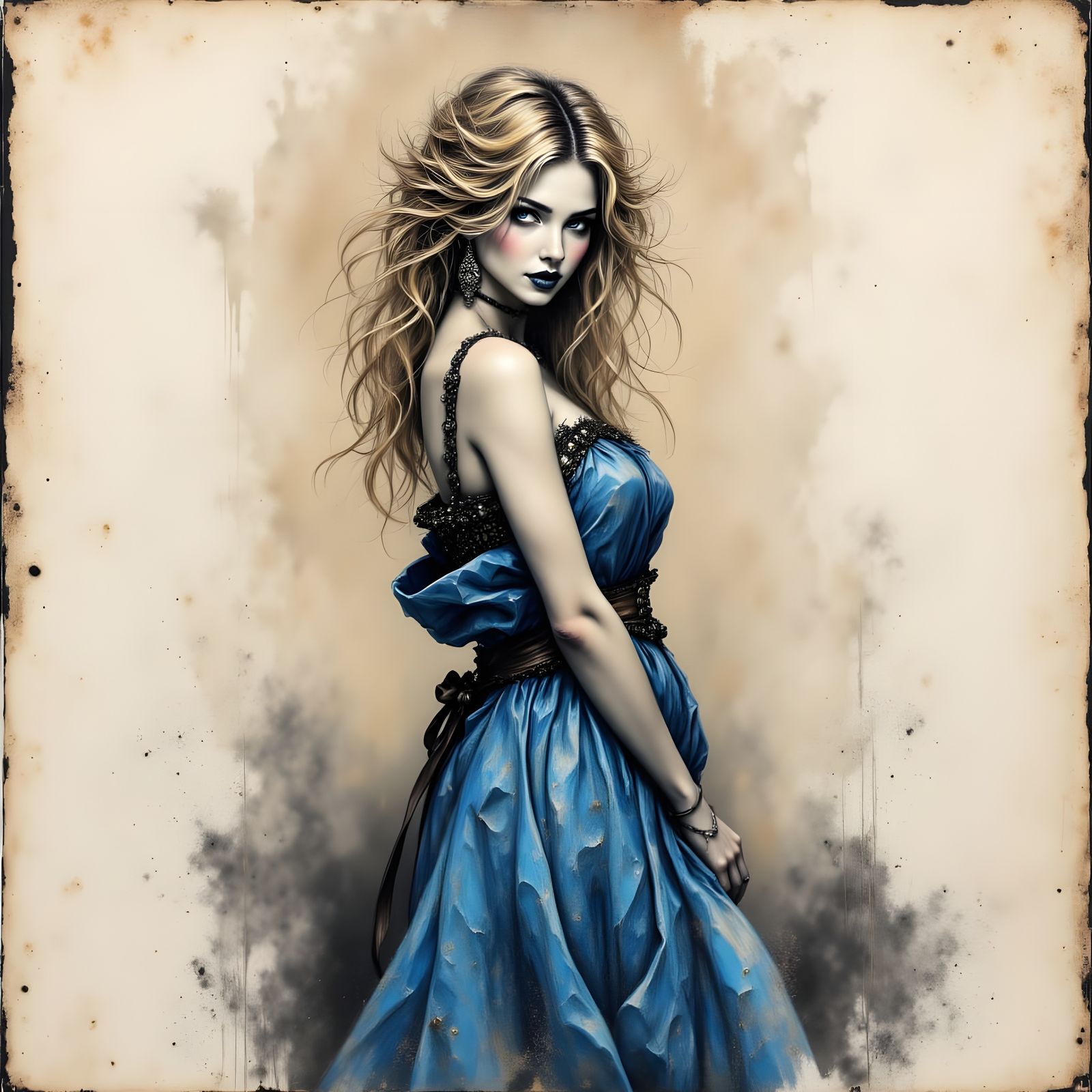 Norse Goddess in Vintage Charcoal Sketch