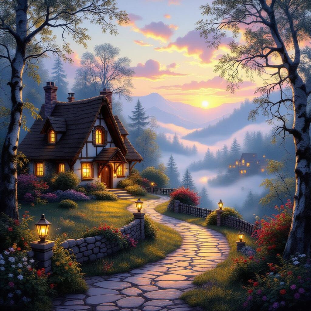 Ethereal Fantasy Landscape with Glowing Lights