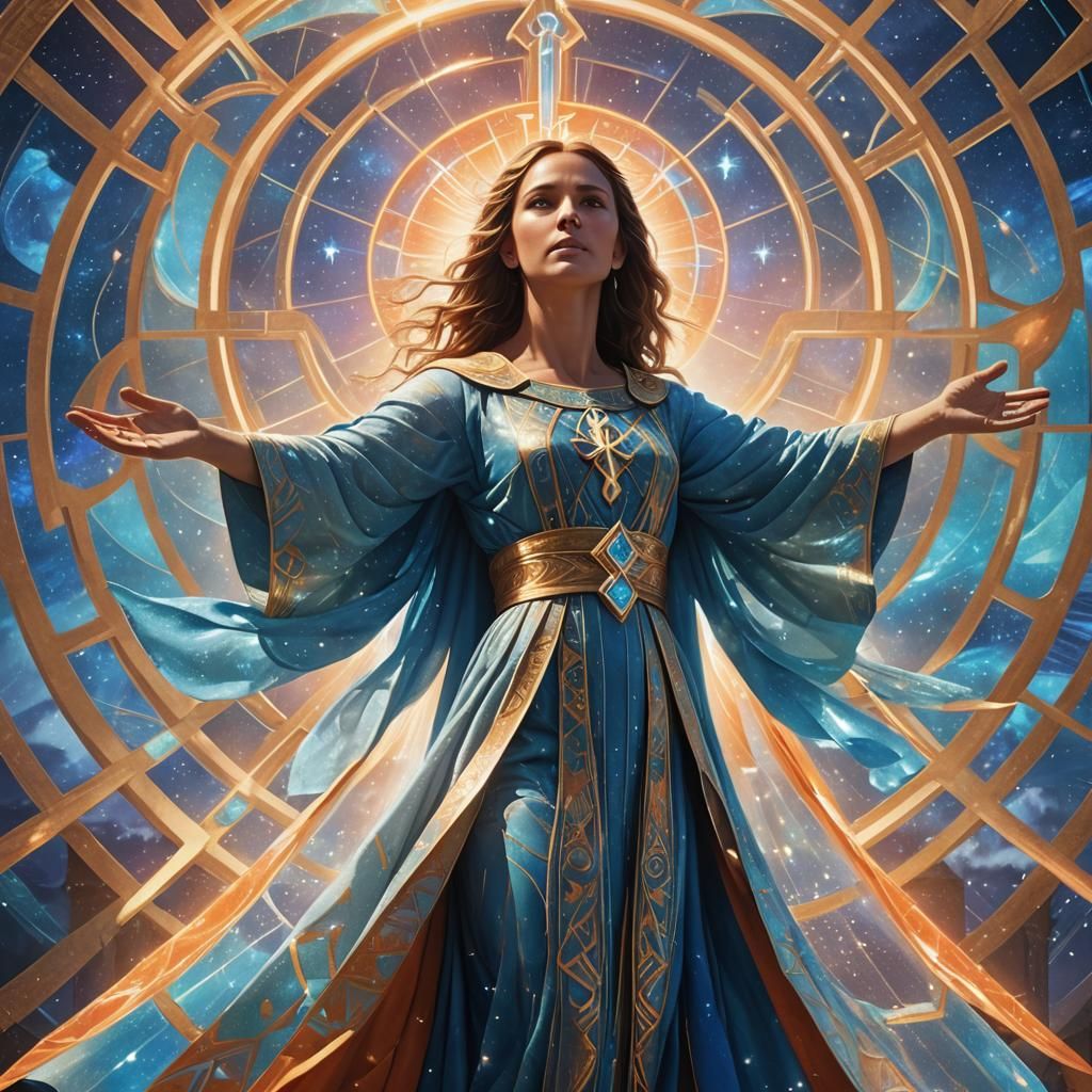 Female Messiah in Mystical Realm with Luminous Colors