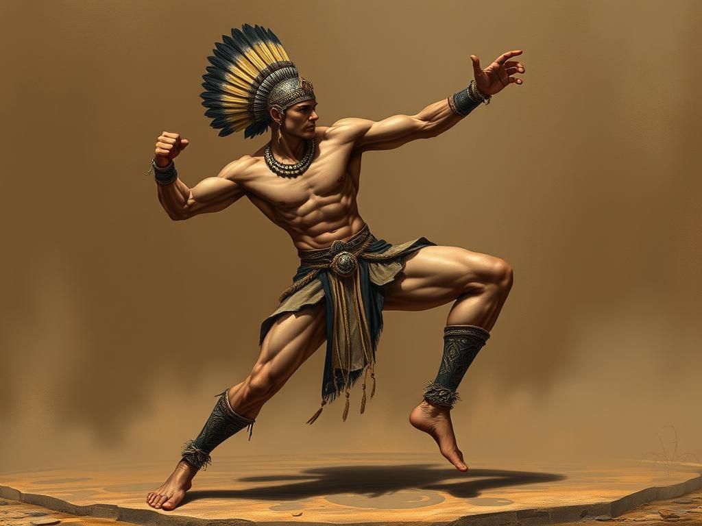 Dynamic Aztec Dancer in Mystical Style