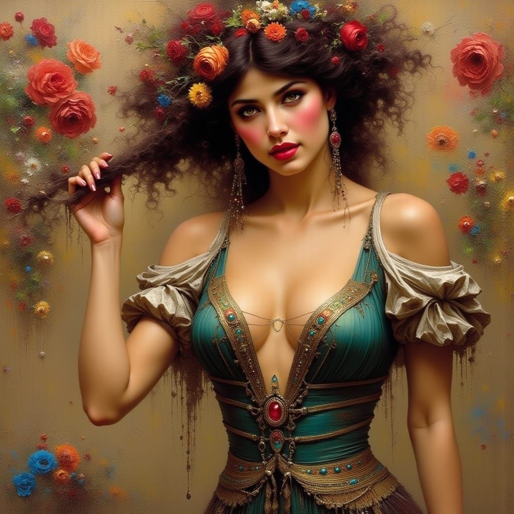 Beautiful Woman Portrait in Art Nouveau Style