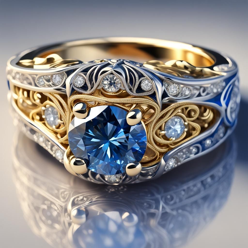 Royal Blue Diamond Ring in Art Nouveau Style