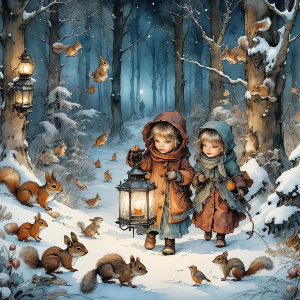 Whimsical Winter Wonderland in Dreamy Watercolor Style