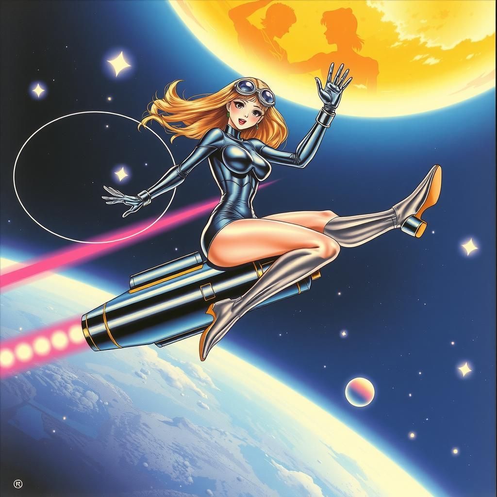 Cyberpunk Space Girl: Chrome Rider in 80s Sci-Fi Style