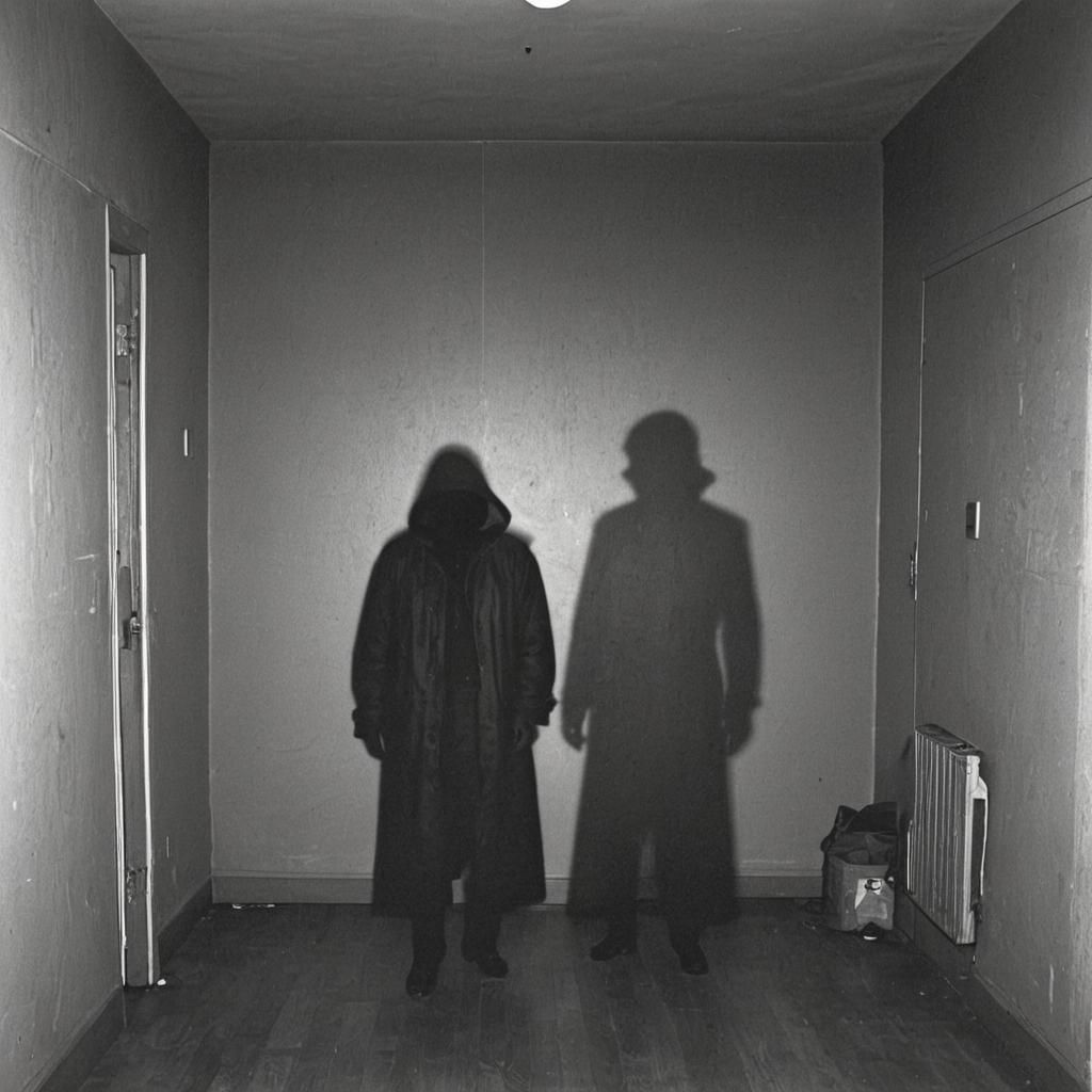 Shadowy Figure Hiding in Dark Room