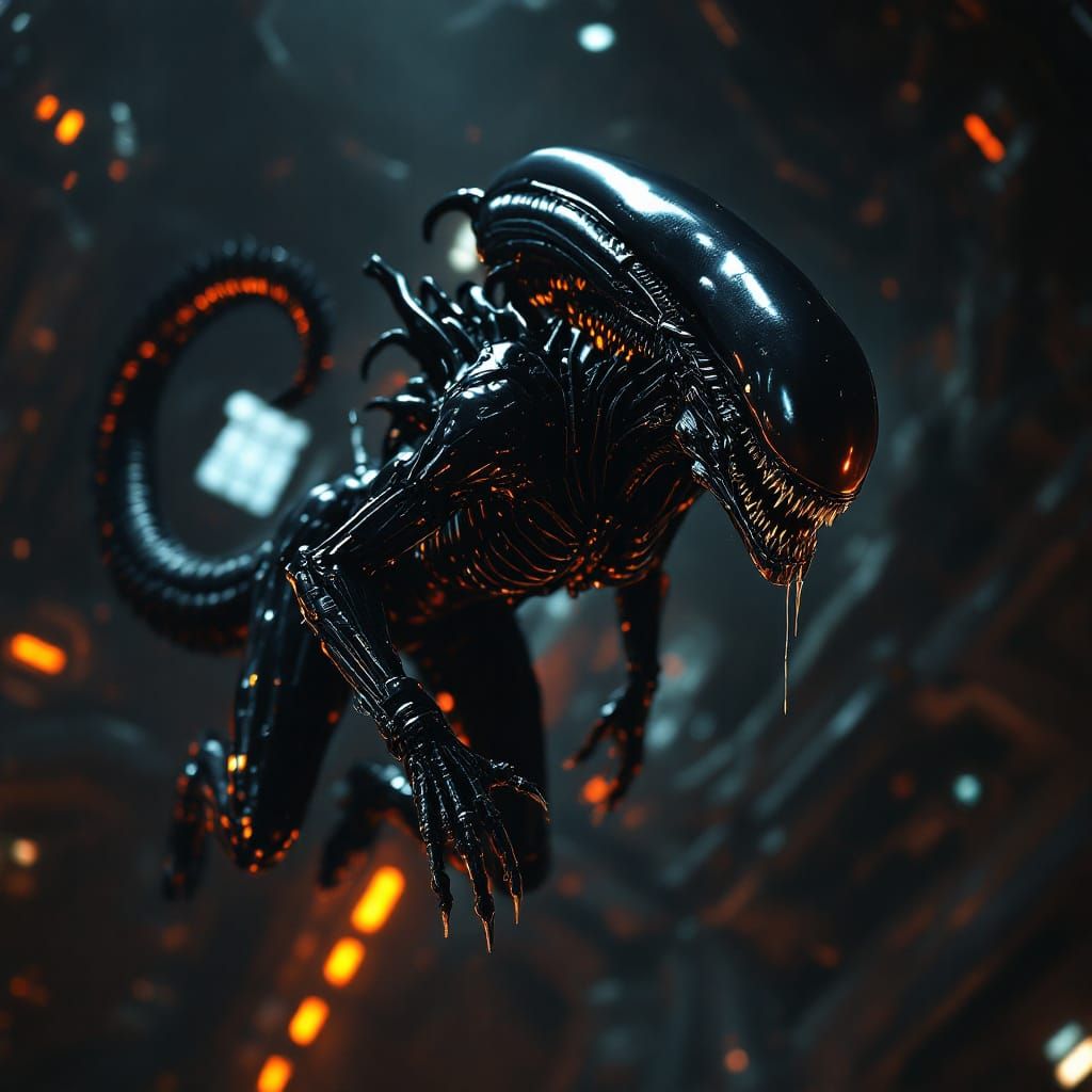 Female Xenomorph in Cyberpunk Style