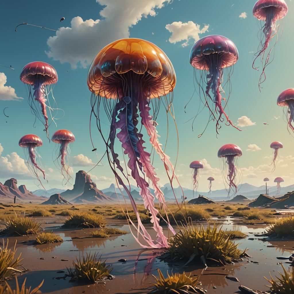 Jellyfish Walk on Land: Sci-Fi Matte Painting
