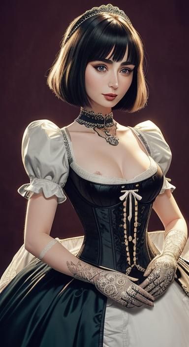 Hyperrealistic Portrait of Woman in Bodice and Hoop Skirt