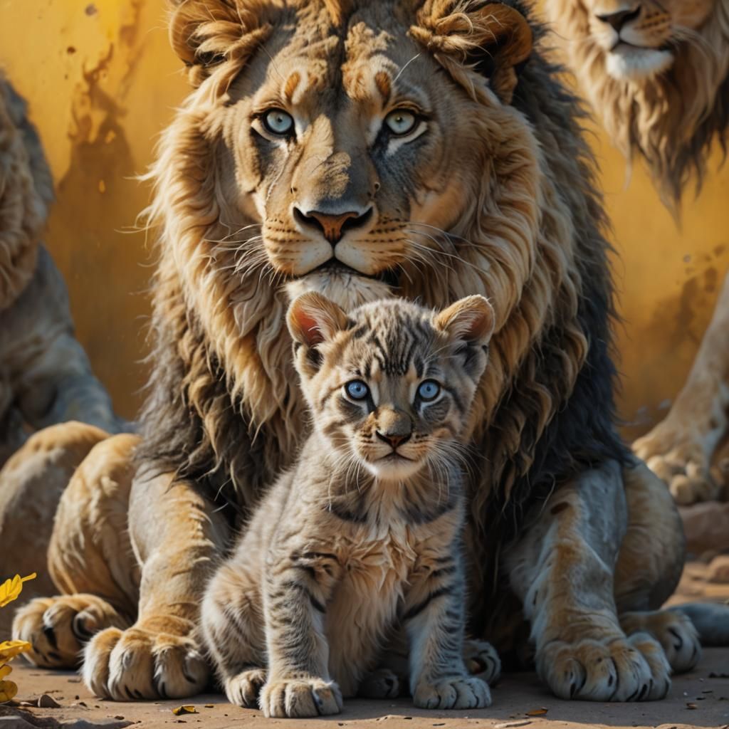 Kitten and Lion: A Hyperrealistic Splash Art Image