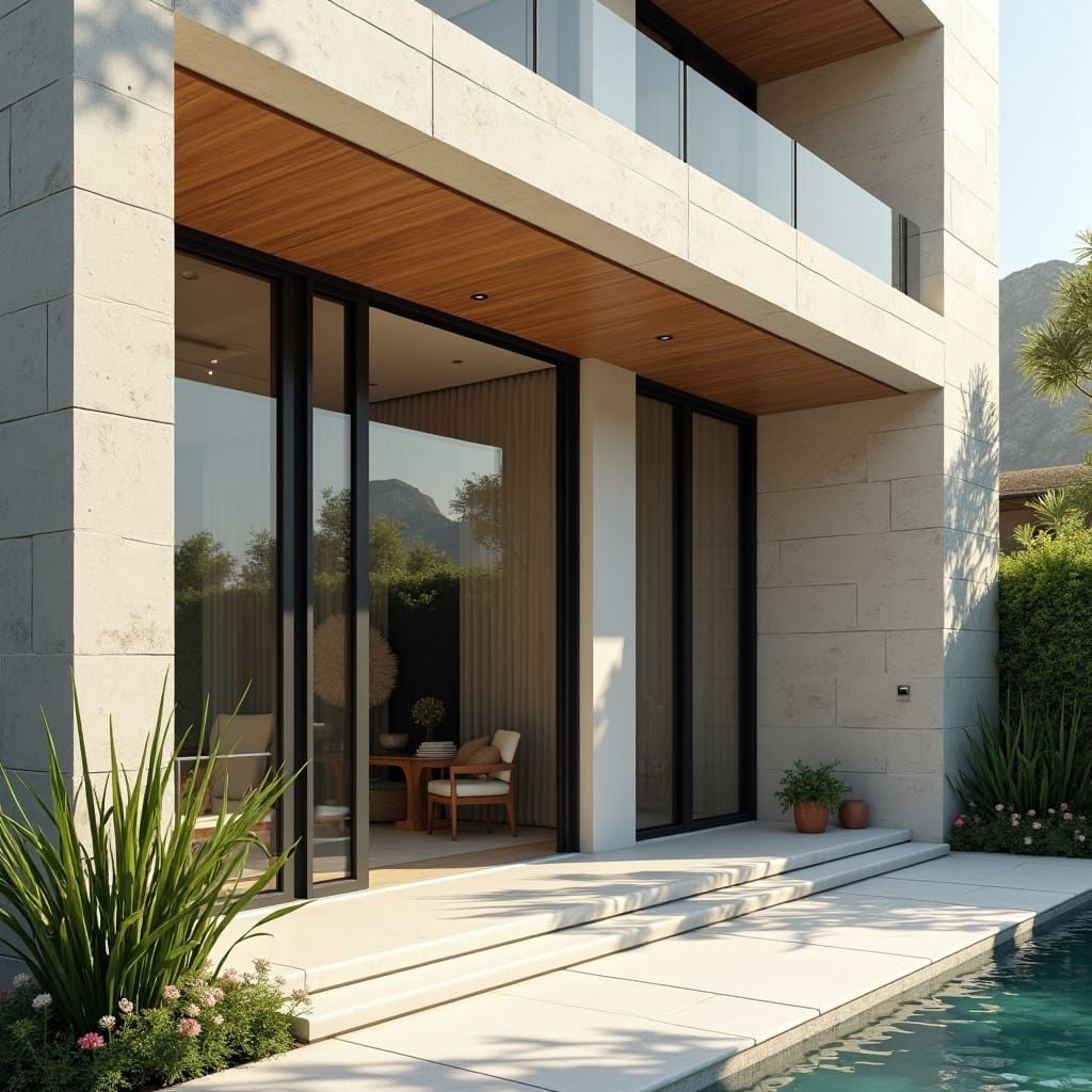 Modern Villa Facade with Stone Exterior