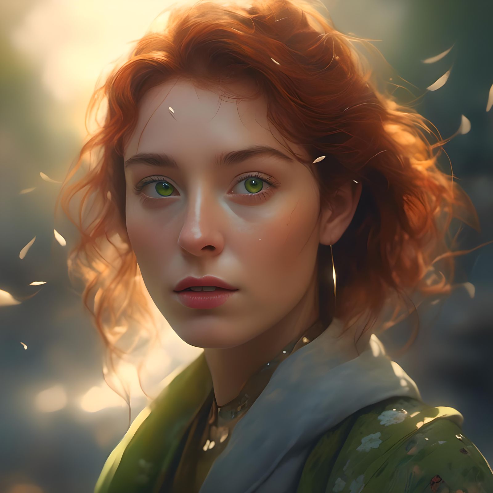 Auburn Haired Woman with Green Eyes Portrait