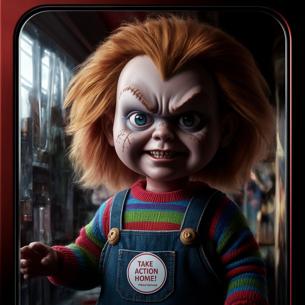 Chucky Action Figure in Toy Box, Photorealistic Style