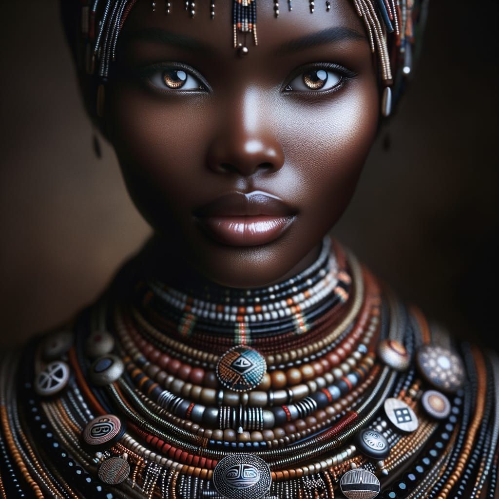 Portrait with Tribal Beadwork and Symbolic Necklaces