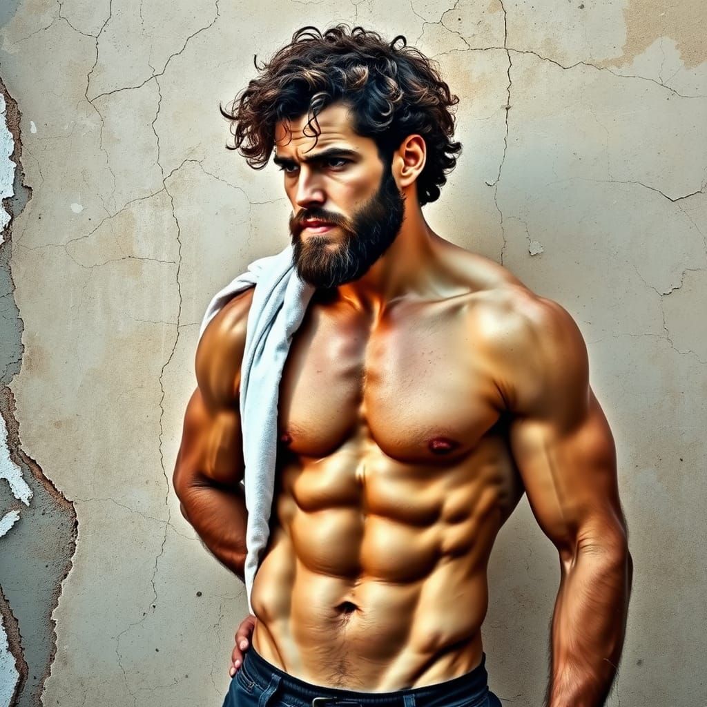 Muscular Man Portrait as Fresco Wall Art