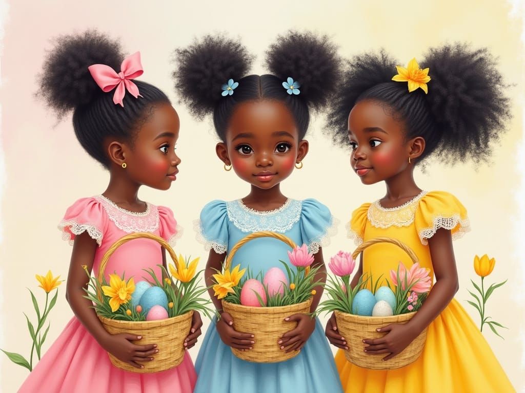 Airbrushed Illustration of Diverse Young Black Girls Celebra...