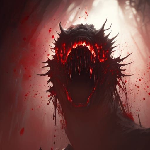 Dark Face with Dripping Blood in Hyperdetailed Style