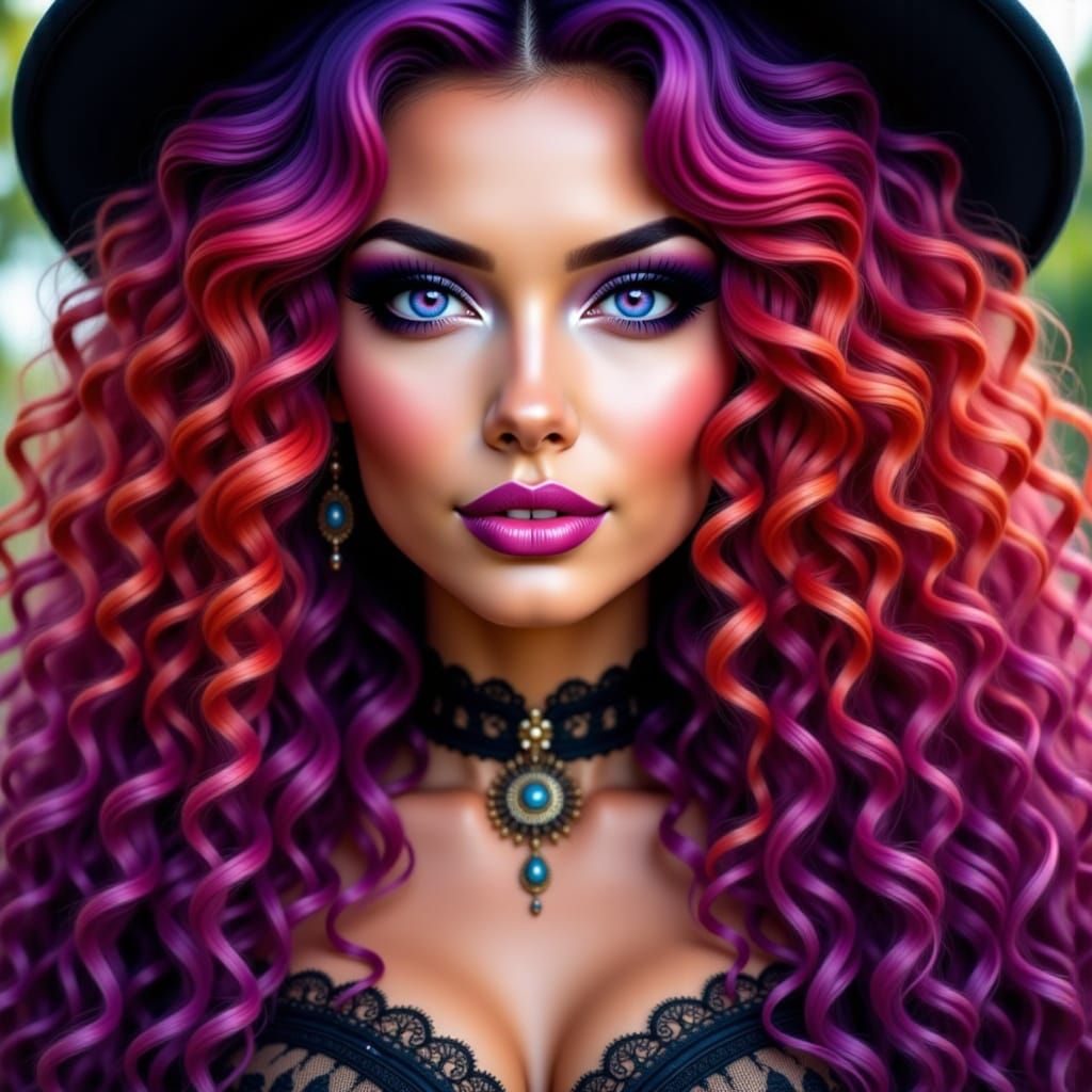 Halloween Witch with Vibrant Curly Hair