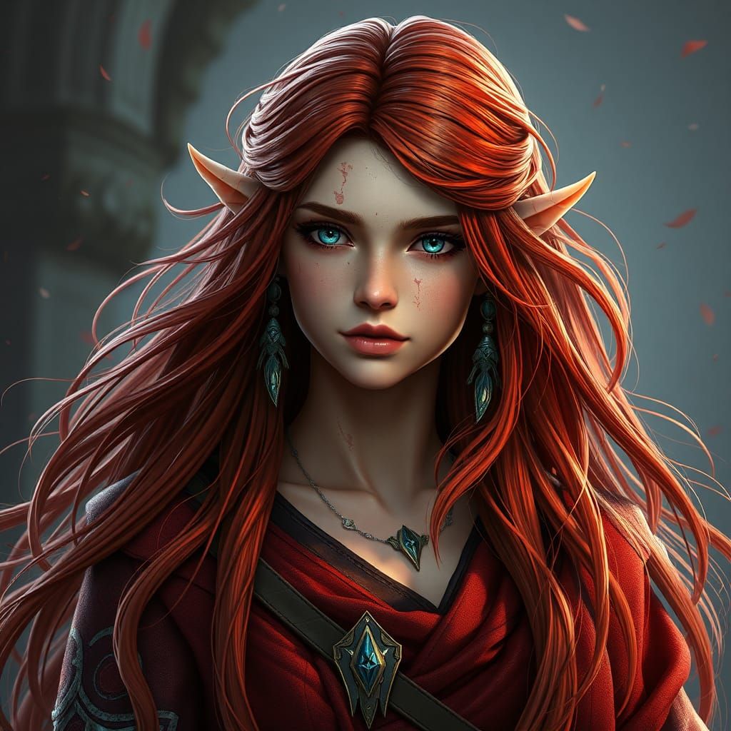 Red-Haired High-Elf Female in Blue Robes