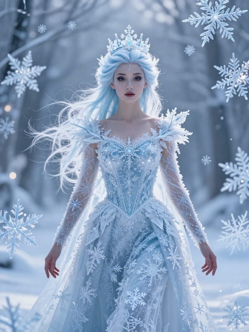 Snow Queen in Snowflake Lace Gown