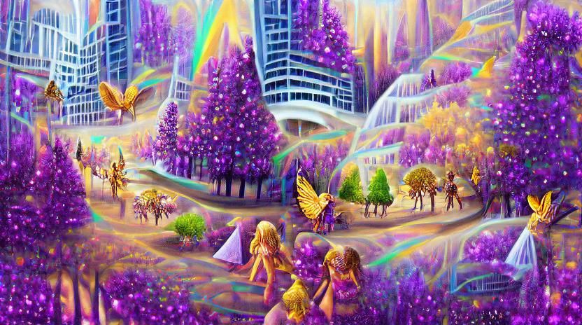 Fantasy Crystal City with Rainbow Fairies, Merriam Style