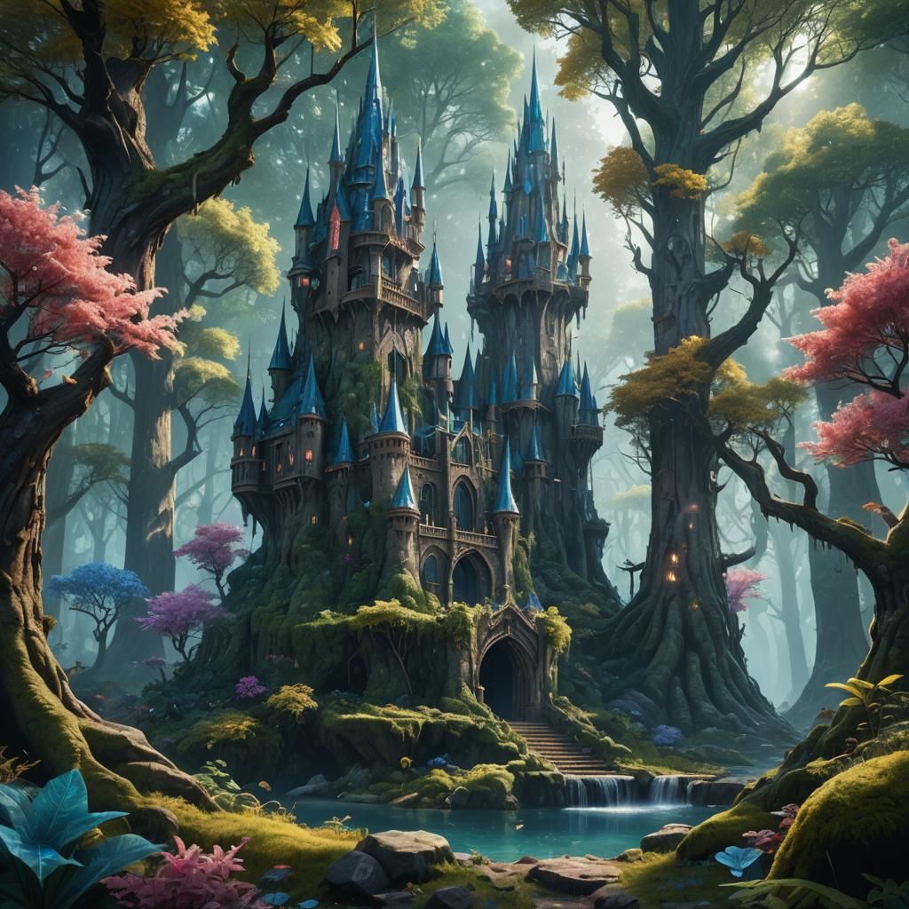 Magical Forest Crystal Tower: Fantasy Concept Art