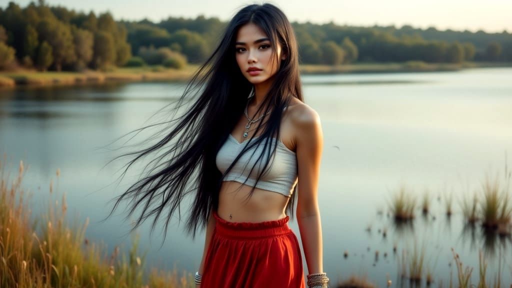 Fantasy Oil Painting of a Woman with Red Skirt