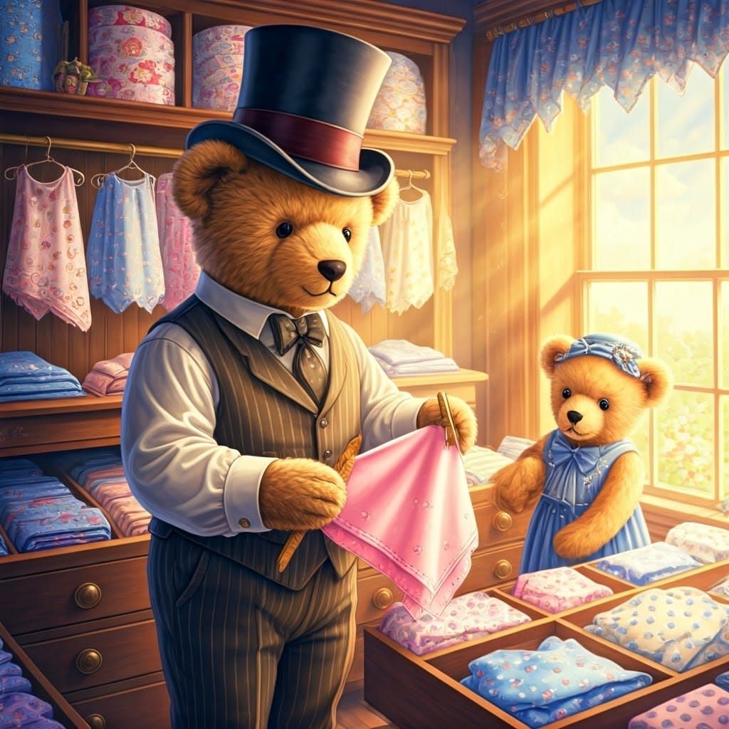 Teddy Bears Shopping for Handkerchiefs in Dreamy Watercolor ...