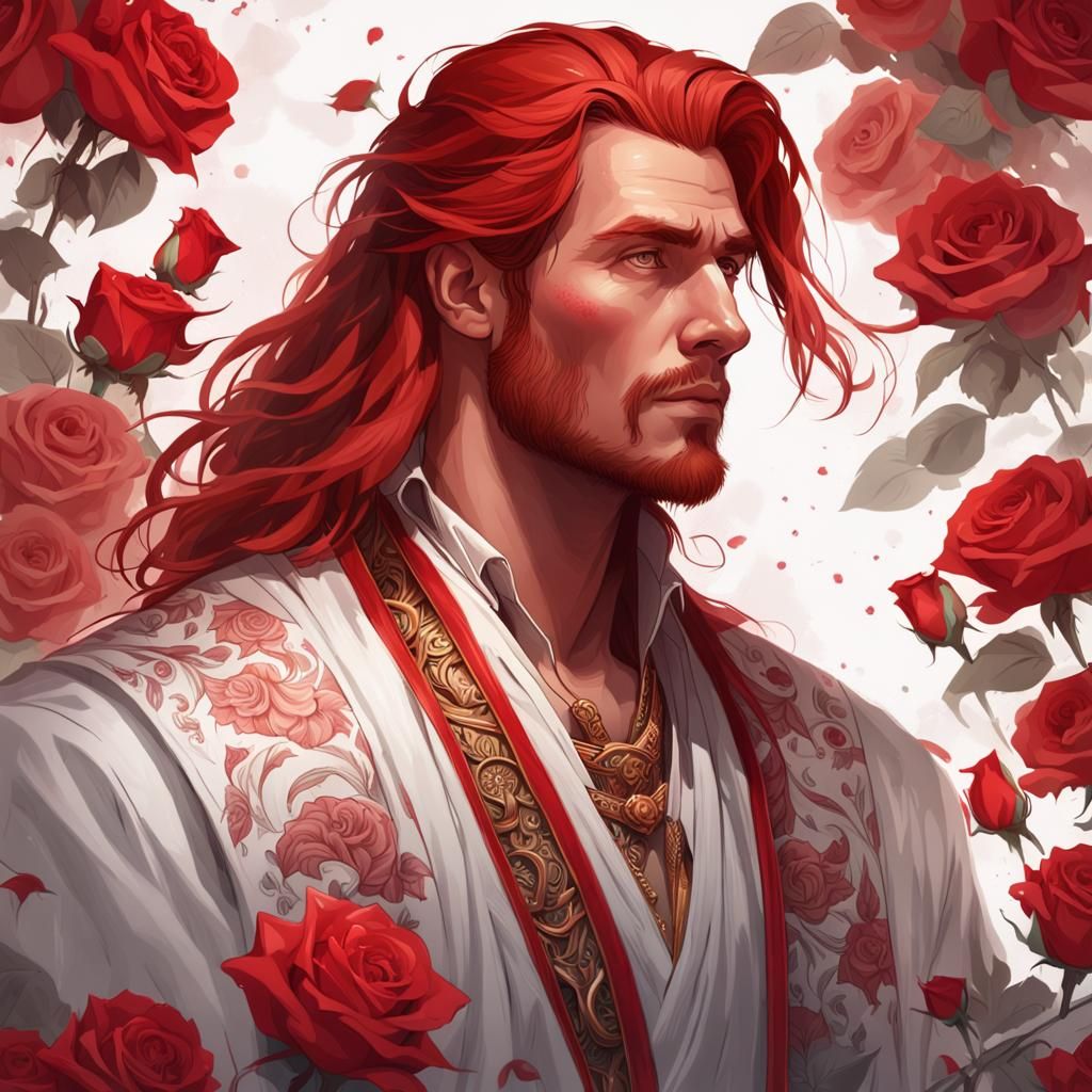 Red-Haired Man with Rose Tattoo, Hyperdetailed Portrait