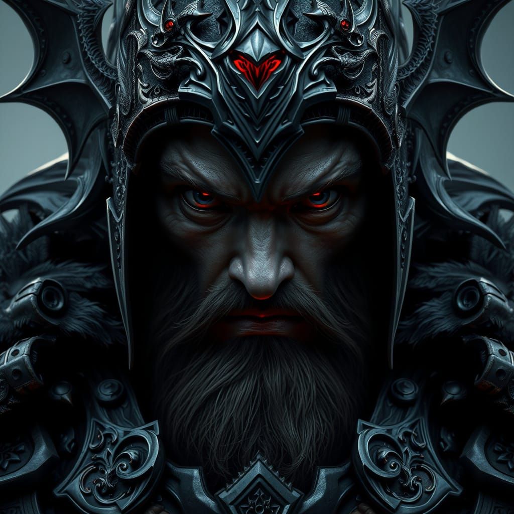 Dark King in Bat Armor: Hyperrealistic Digital Portrait