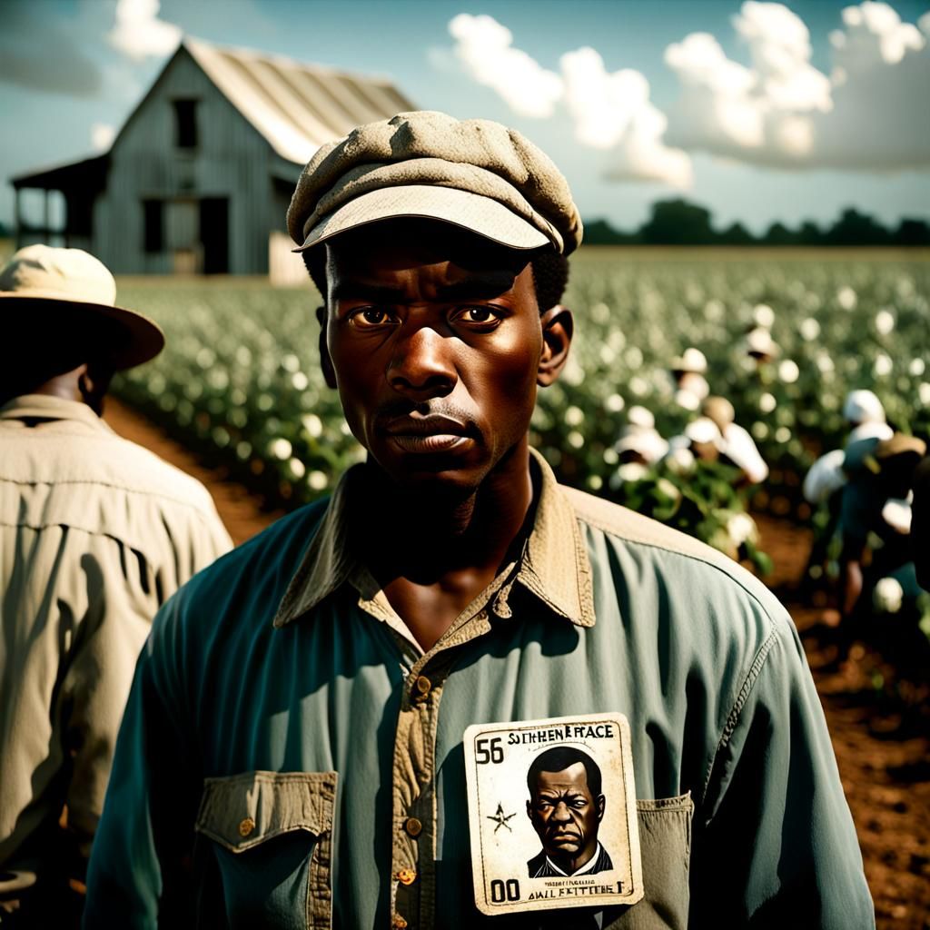 Black men working on cotton fields for white men