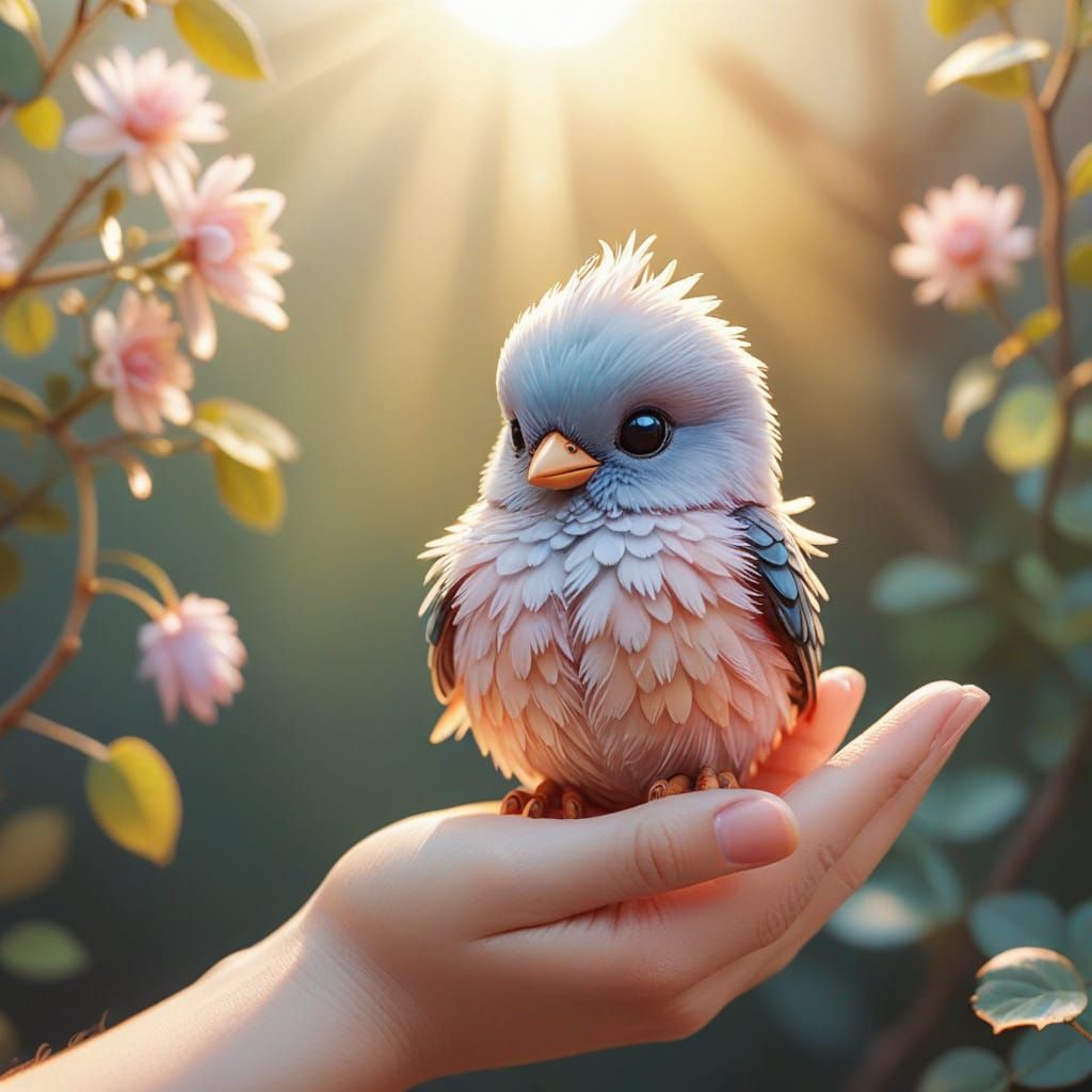 Chibi Bird in Hand: Kawaii-Style Digital Art