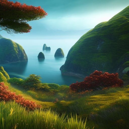 Mystical Island of Hebrides in Anime Style