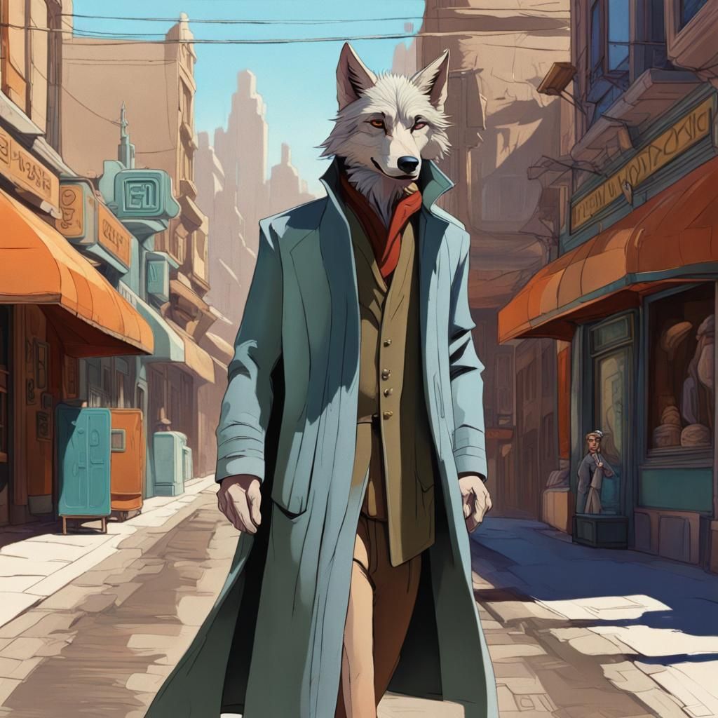 Elven Wolf Shifter in Art Deco Western Town