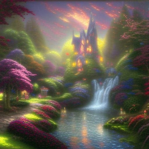 Ethereal Fairy World Landscape in Kinkade Style