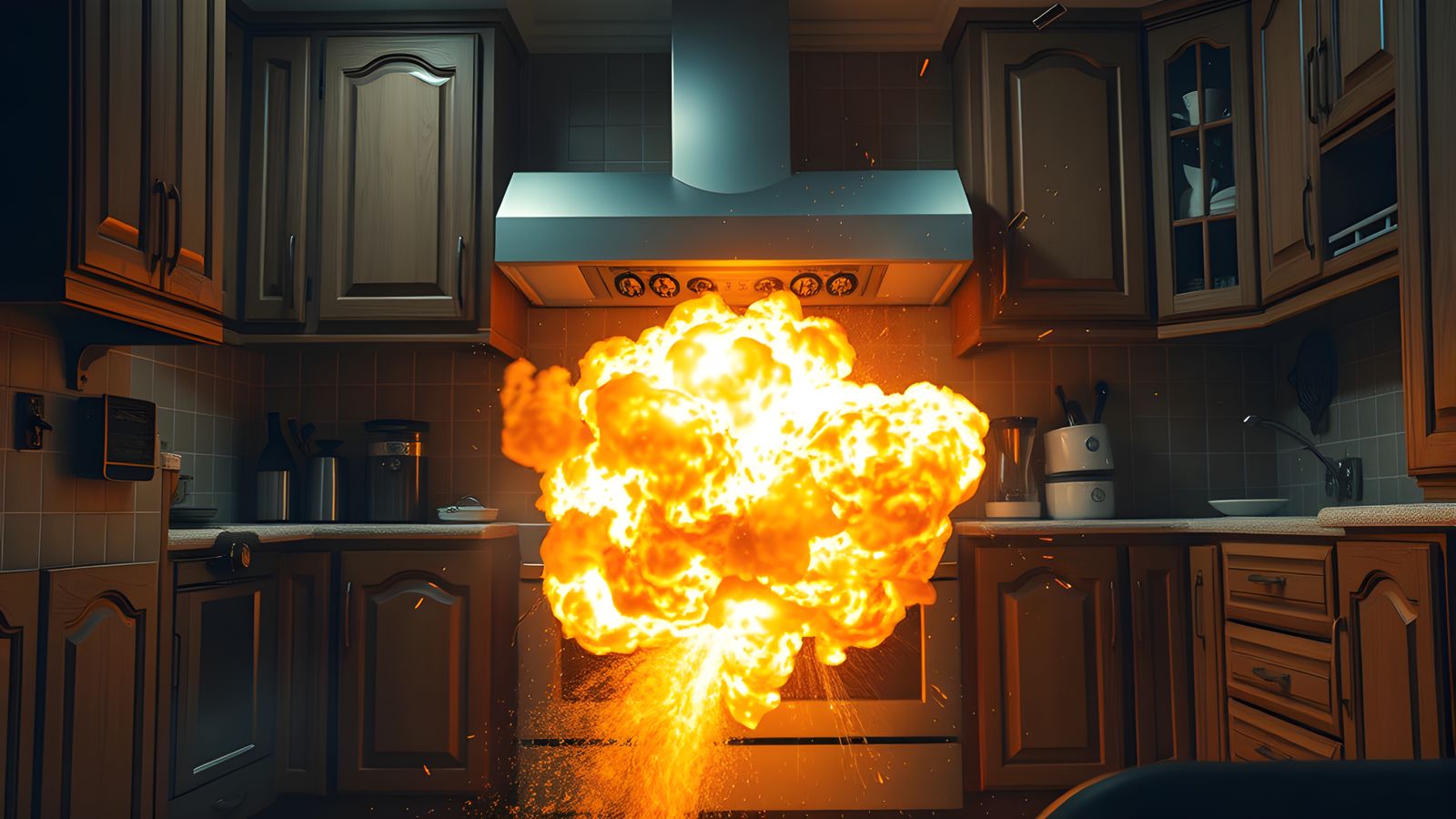 Exploding Kitchen Stove in Photorealistic Detail