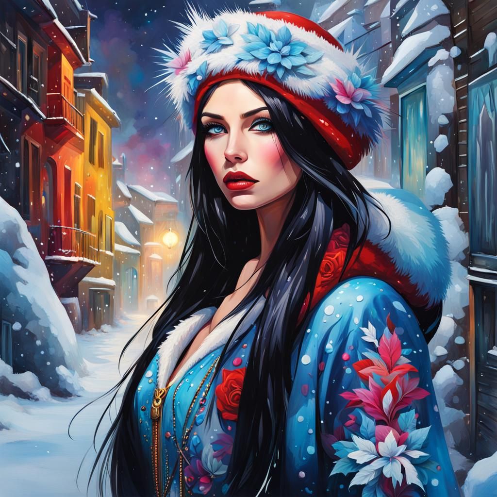 Winter Woman in Graffiti Art Style