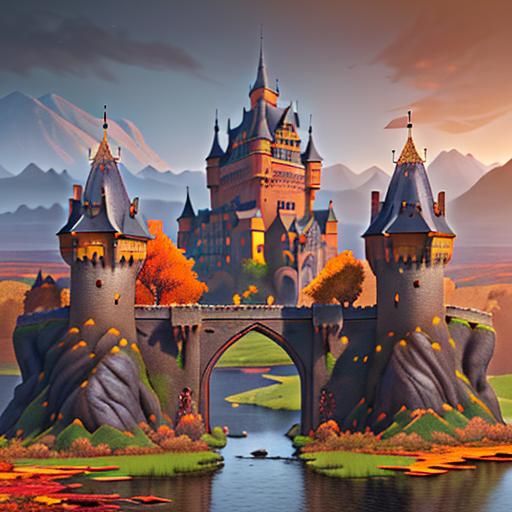 Autumnal Castle Gate in Detailed Matte Painting
