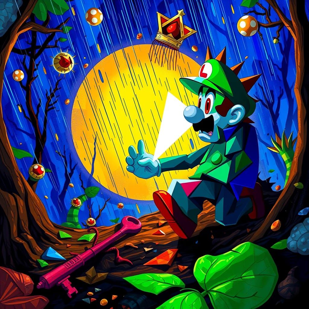 Luigi Fractures into Vibrant Cobalt and Viridian in Prismati...