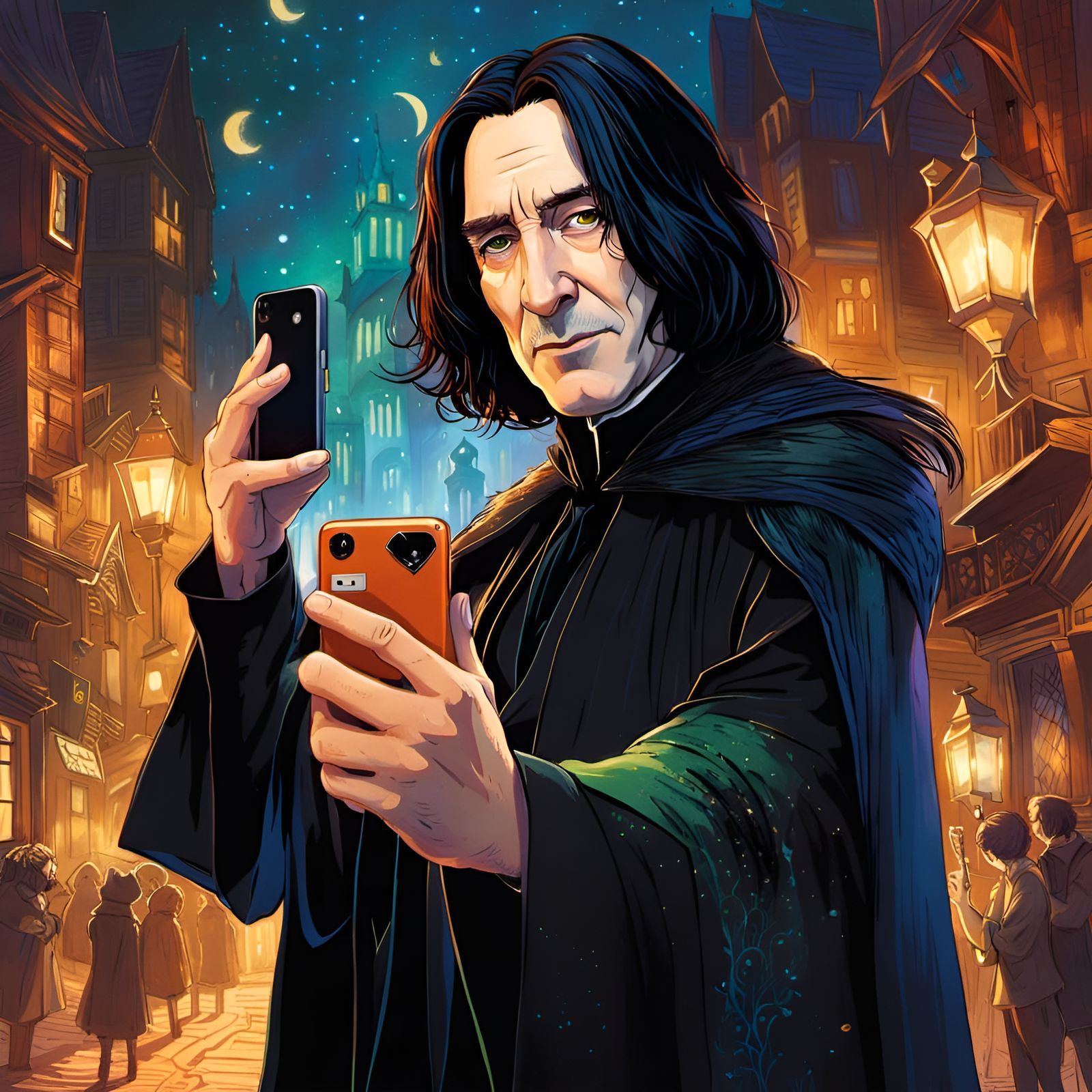 Smiling Severus Snape Selfie Portrait in Digital Art Style