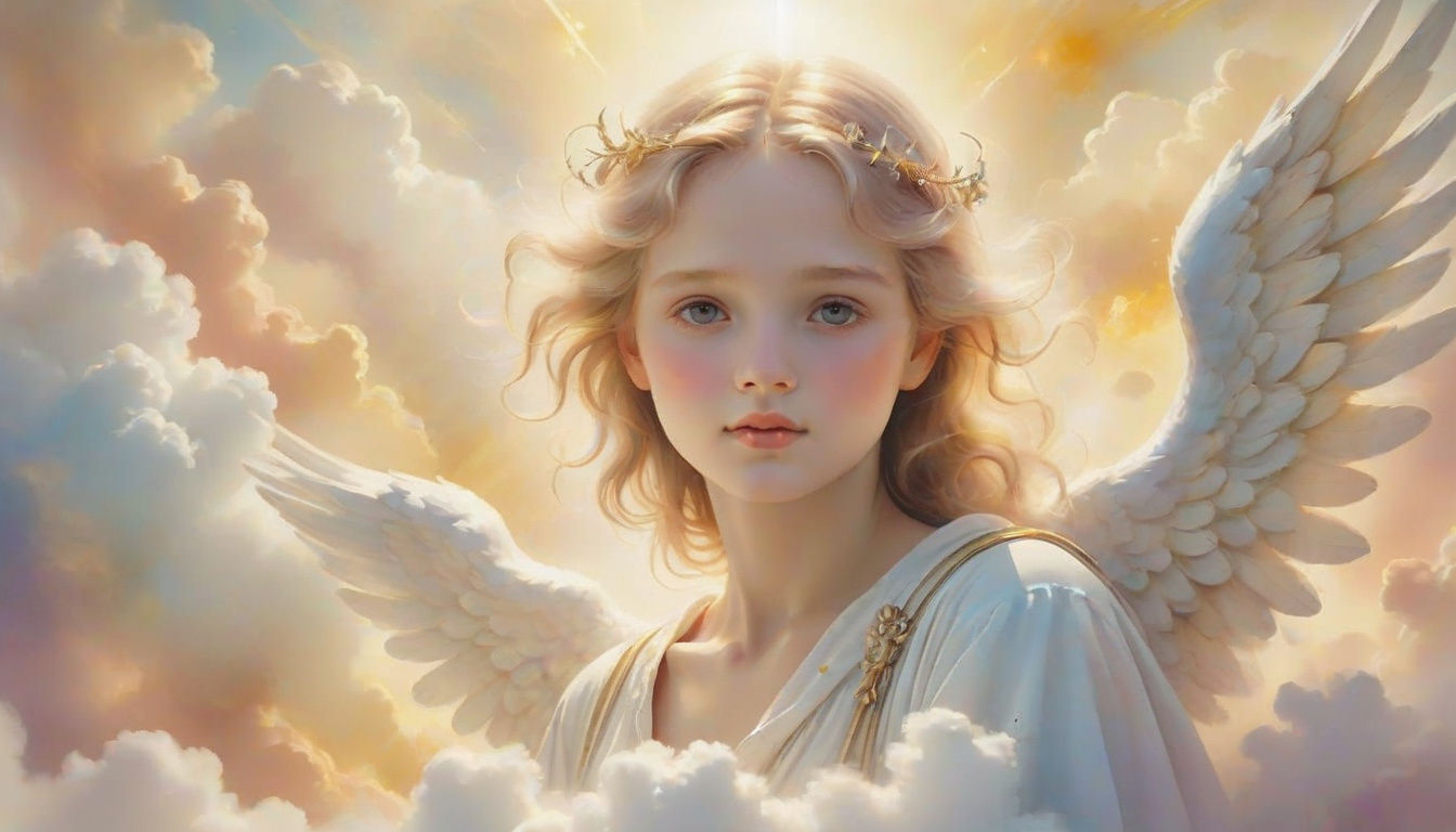 Surreal Angel in Clouds with Watercolor Aura