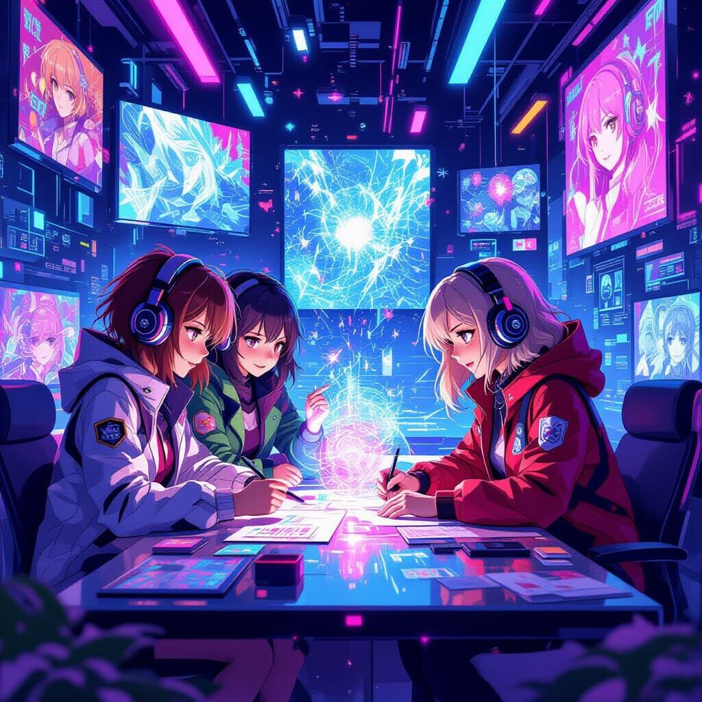 Anime Characters in Futuristic Creative Hub