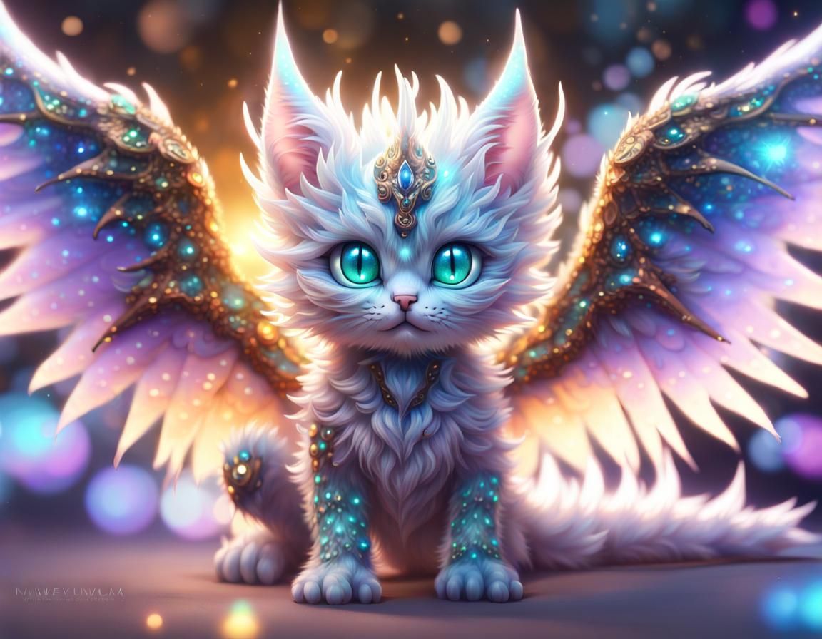 Adorable Winged Kitten Dragon in Anime Art Style