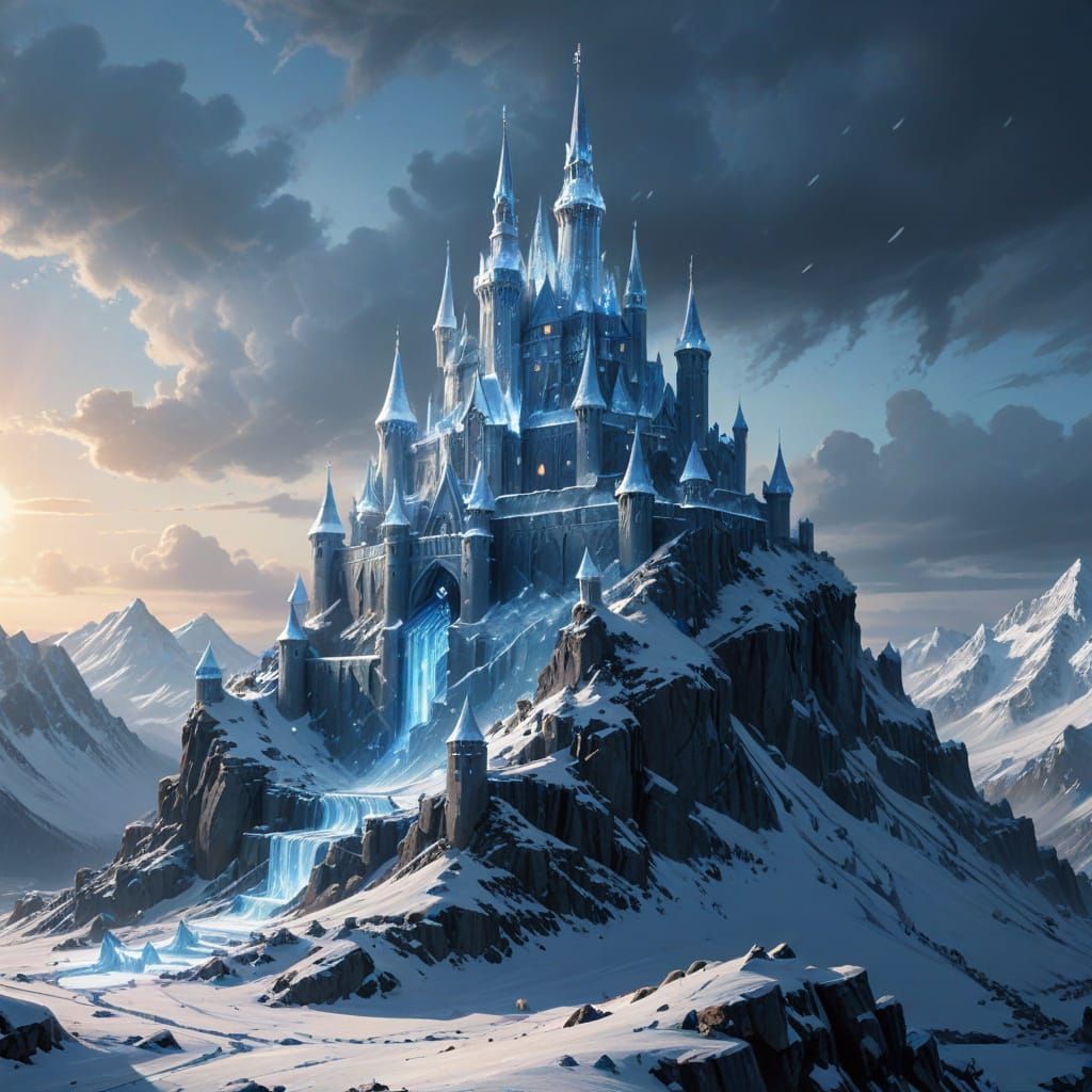 Crystal Ice Castle in Winter Wonderland, Frosty Atmosphere, ...