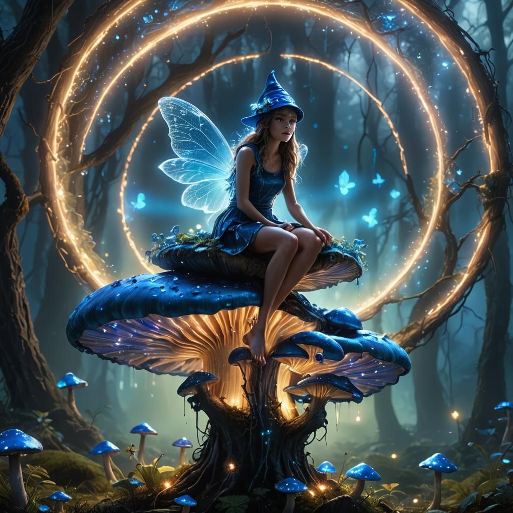 Fairy on Glowing Mushroom in Magic Circle