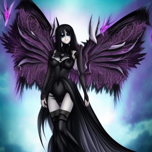 Gothic Anime Fairy with Lace Wings