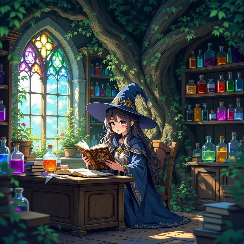 Whimsical Witch Apothecary in Anime Style