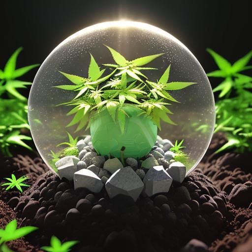 Small terracite spheres surrounding the weed, emitting light